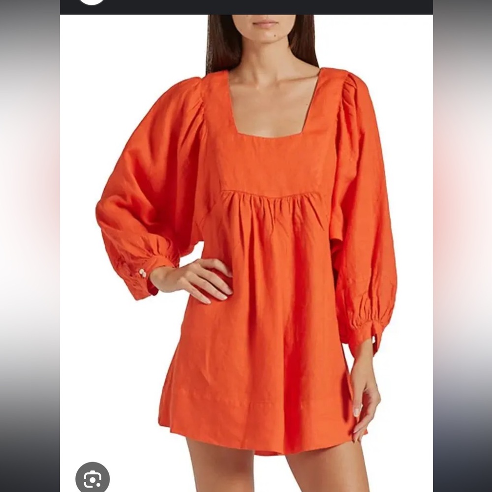 100% linen orange balloon sleeve Joie dress